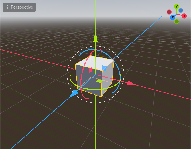 A screenshot of the Godot 3D perspective window, with a box mesh applied to the rigid body asset.. 